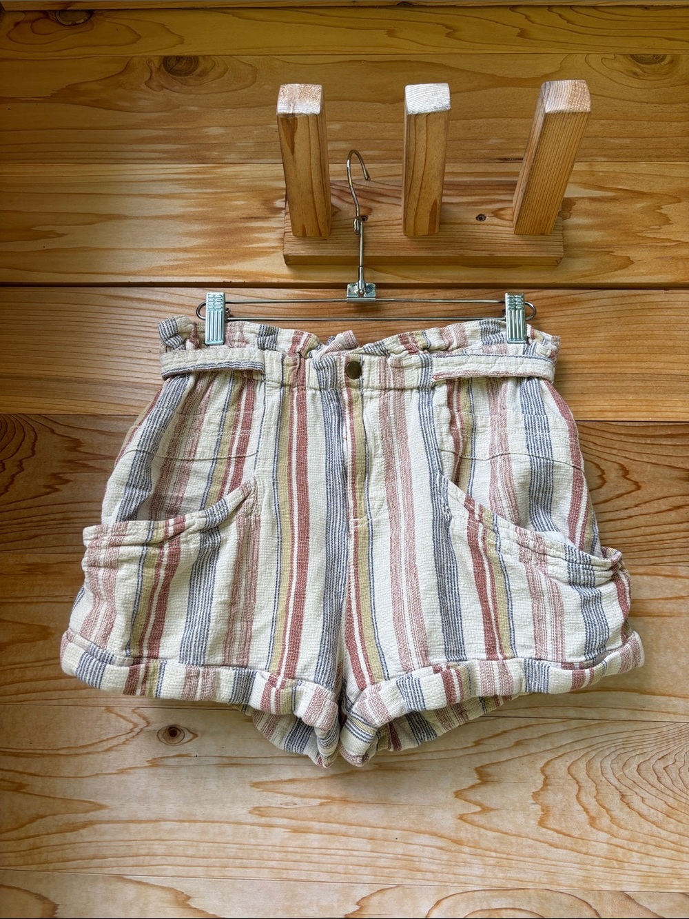 Free People Topanga Yarn Dye Shorts XS 100% Cotton Paperbag Waist Striped